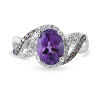 Uruguayan Amethyst, Natural White and Brown Zircon Ring in Platinum Over Sterling Silver 2.00 ctw