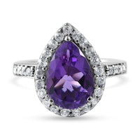 Uruguayan Amethyst and Natural White Zircon Halo Ring in Platinum Over Sterling Silver 3.35 ctw