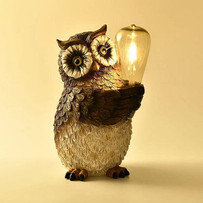 Polyresin Owl with Solar Lamp Bulb