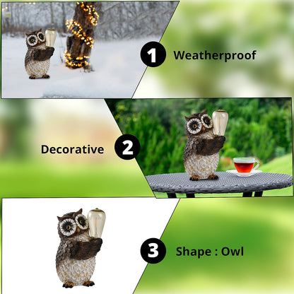 Polyresin Owl with Solar Lamp Bulb