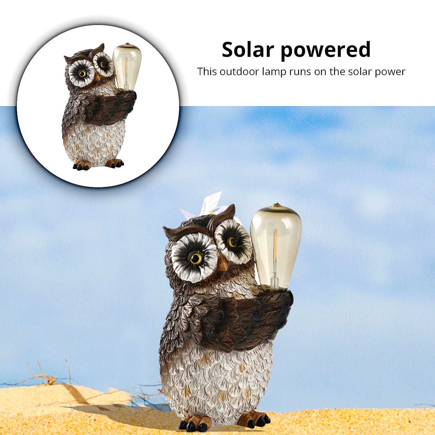 Polyresin Owl with Solar Lamp Bulb