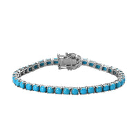 TLV American Natural Sleeping Beauty Turquoise, Moissanite Tennis Bracelet in Platinum Over Sterling Silver (8.00 In) (12 g) (Delivery in 5-7 Business Days) 13.40 ctw