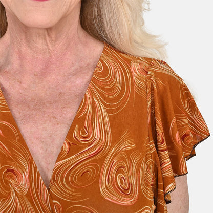 Tamsy Black Multi Tropical Waist Maxi Dress with Flutter Sleeve (13.7"X49")