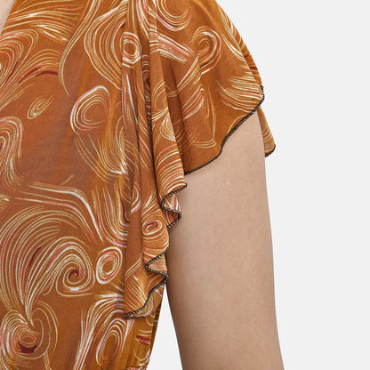 Tamsy Black Multi Tropical Waist Maxi Dress with Flutter Sleeve (13.7"X49")