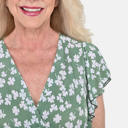 Tamsy Black Multi Tropical Waist Maxi Dress with Flutter Sleeve (13.7"X49")