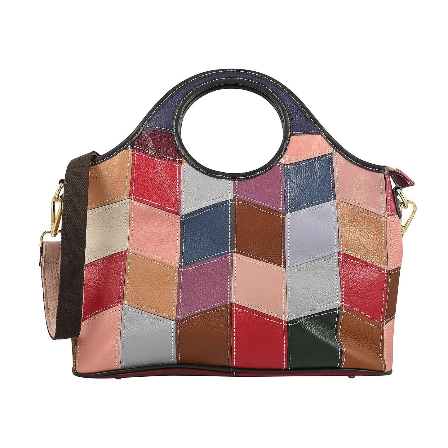 CHAOS Rainbow Solid Color Genuine Leather Convertible Tote Bag (12.5"x5.5"x8.5") with Long Shoulder Strap