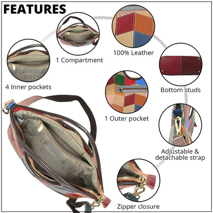 CHAOS Rainbow Solid Color Genuine Leather Convertible Tote Bag (12.5"x5.5"x8.5") with Long Shoulder Strap