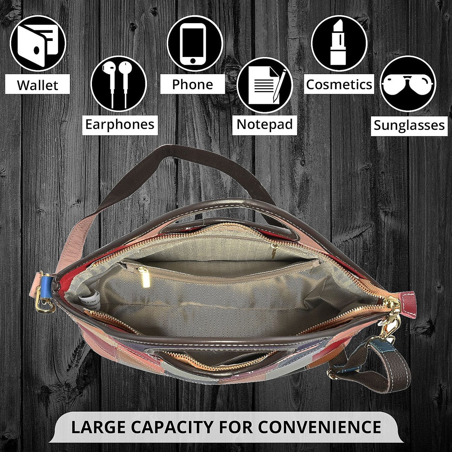 CHAOS Rainbow Solid Color Genuine Leather Convertible Tote Bag (12.5"x5.5"x8.5") with Long Shoulder Strap