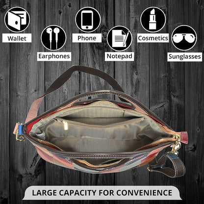 CHAOS Rainbow Solid Color Genuine Leather Convertible Tote Bag (12.5"x5.5"x8.5") with Long Shoulder Strap