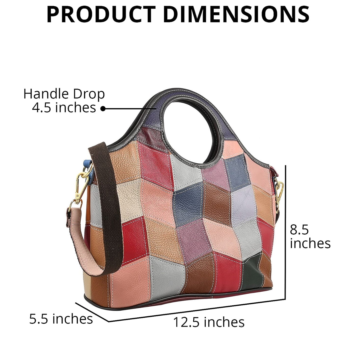 CHAOS Rainbow Solid Color Genuine Leather Convertible Tote Bag (12.5"x5.5"x8.5") with Long Shoulder Strap