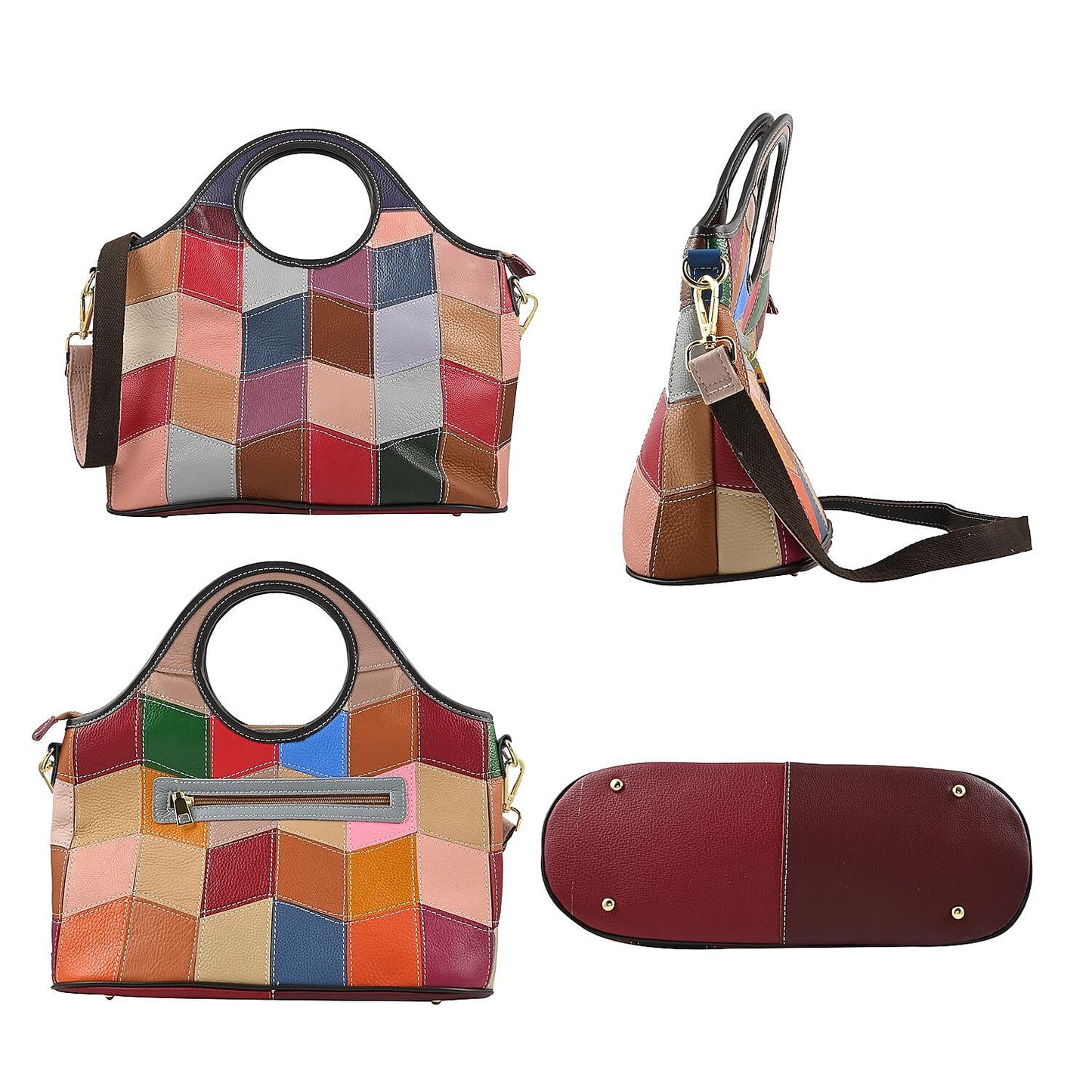 CHAOS Rainbow Solid Color Genuine Leather Convertible Tote Bag (12.5"x5.5"x8.5") with Long Shoulder Strap