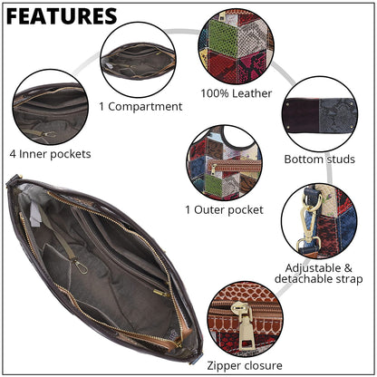 CHAOS Rainbow Solid Color Genuine Leather Convertible Tote Bag (12.5"x5.5"x8.5") with Long Shoulder Strap