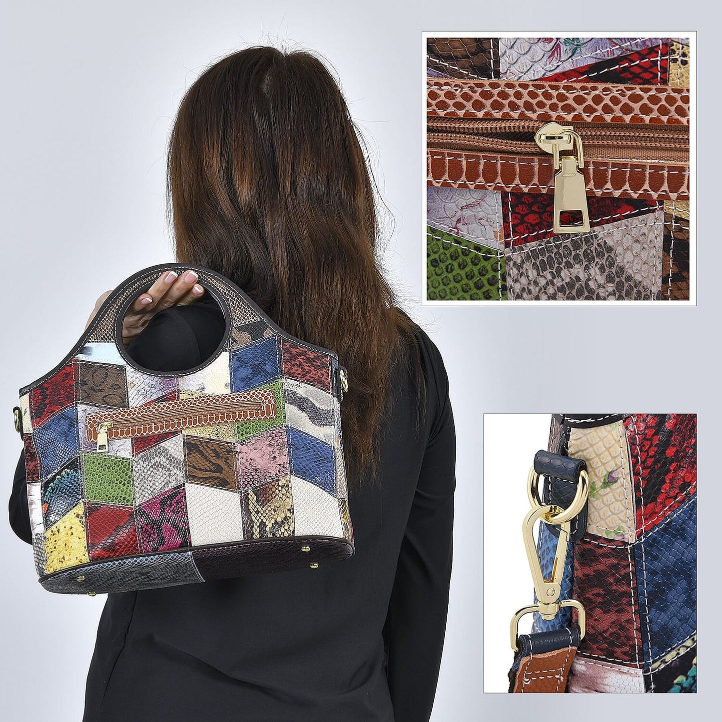 CHAOS Rainbow Solid Color Genuine Leather Convertible Tote Bag (12.5"x5.5"x8.5") with Long Shoulder Strap