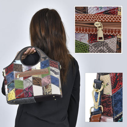 CHAOS Rainbow Solid Color Genuine Leather Convertible Tote Bag (12.5"x5.5"x8.5") with Long Shoulder Strap