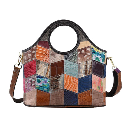 CHAOS Rainbow Solid Color Genuine Leather Convertible Tote Bag (12.5"x5.5"x8.5") with Long Shoulder Strap
