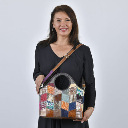 CHAOS Rainbow Solid Color Genuine Leather Convertible Tote Bag (12.5"x5.5"x8.5") with Long Shoulder Strap