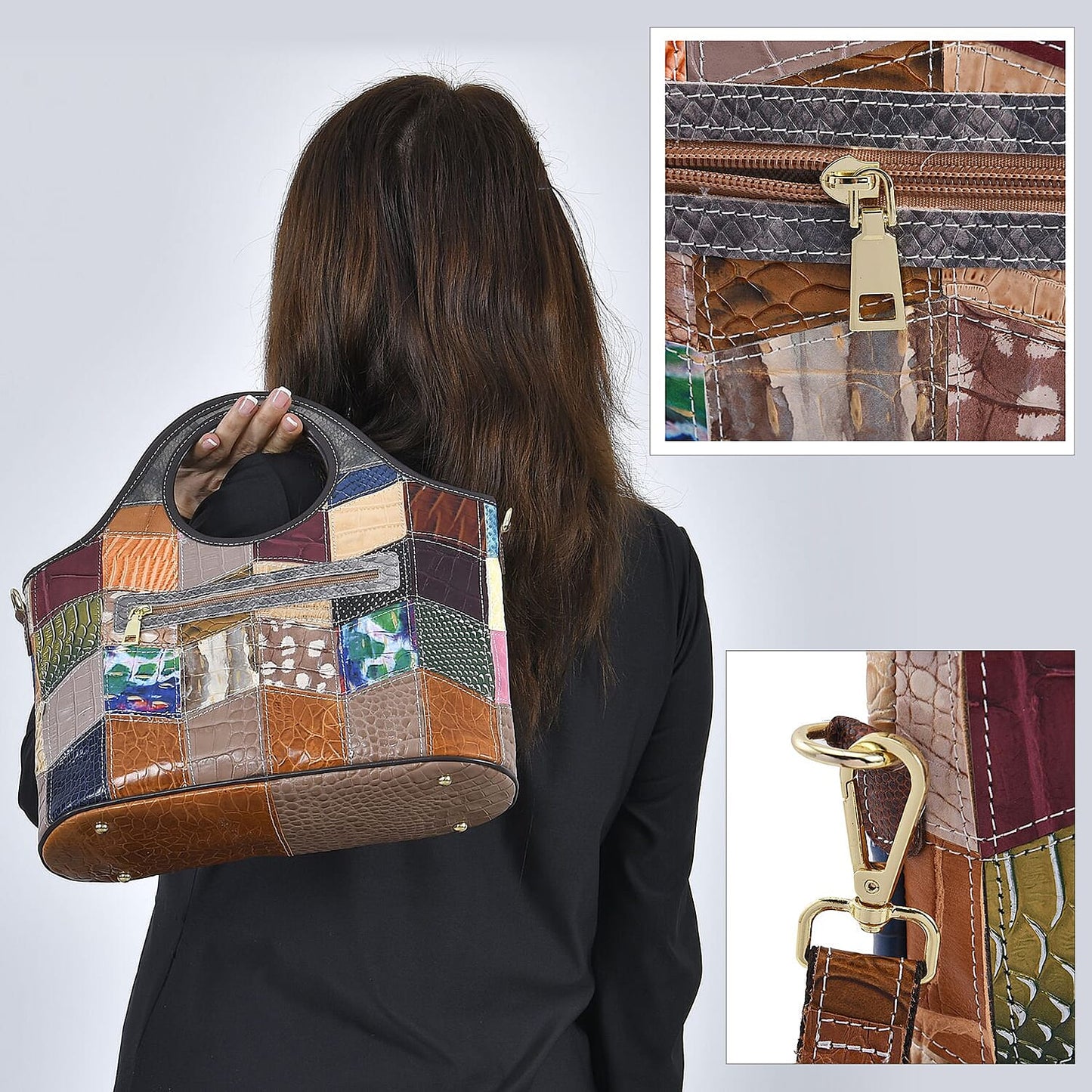 CHAOS Rainbow Solid Color Genuine Leather Convertible Tote Bag (12.5"x5.5"x8.5") with Long Shoulder Strap