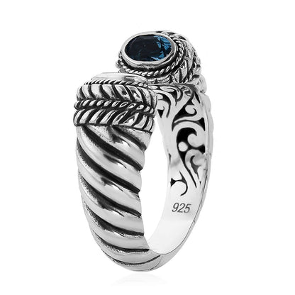 BALI LEGACY Swiss Blue Topaz Open Band Ring in Sterling Silver (Size 6.0) (7.80 g) 1.00 ctw