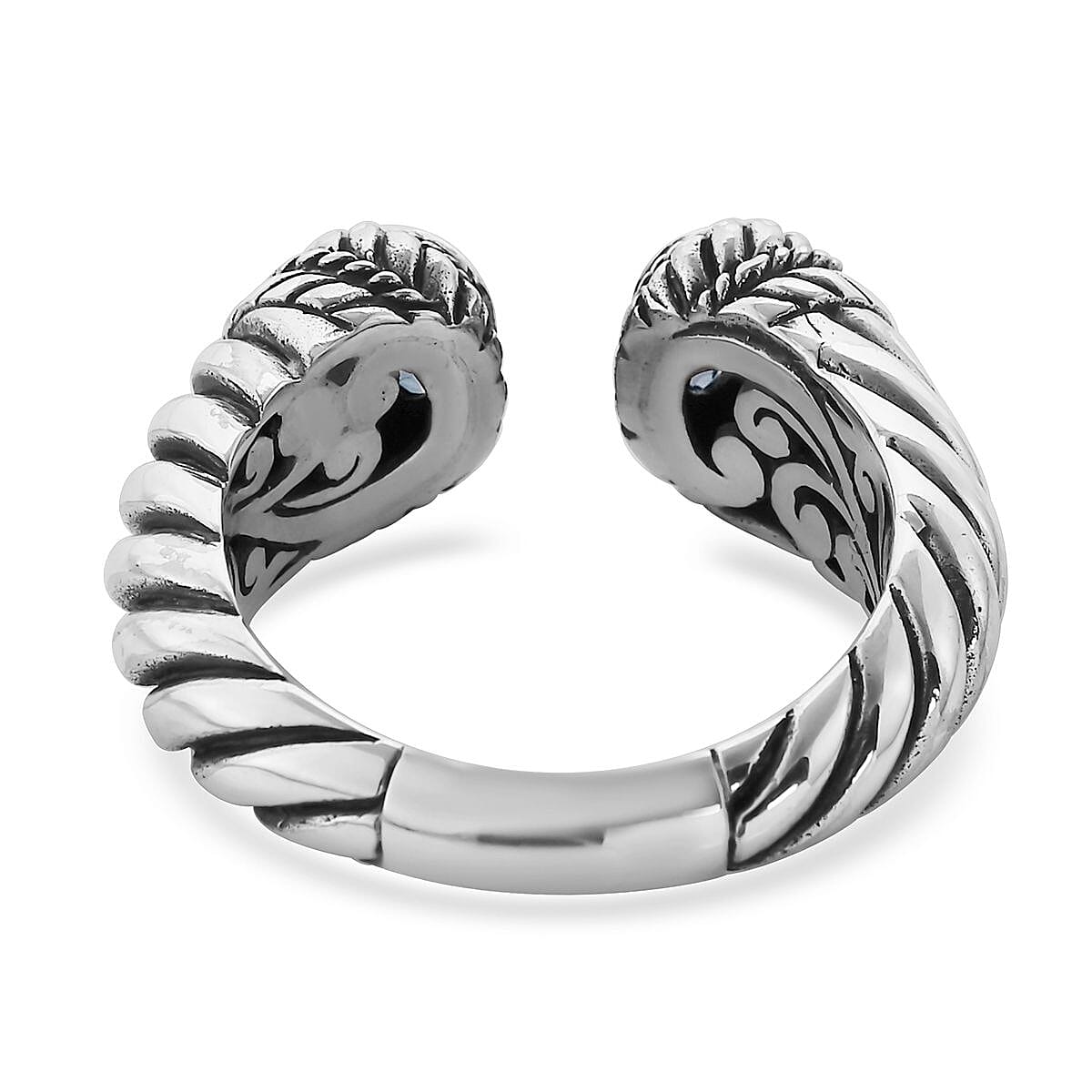 BALI LEGACY Swiss Blue Topaz Open Band Ring in Sterling Silver (Size 6.0) (7.80 g) 1.00 ctw