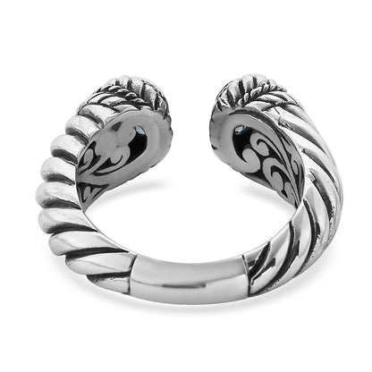 BALI LEGACY Swiss Blue Topaz Open Band Ring in Sterling Silver (Size 6.0) (7.80 g) 1.00 ctw