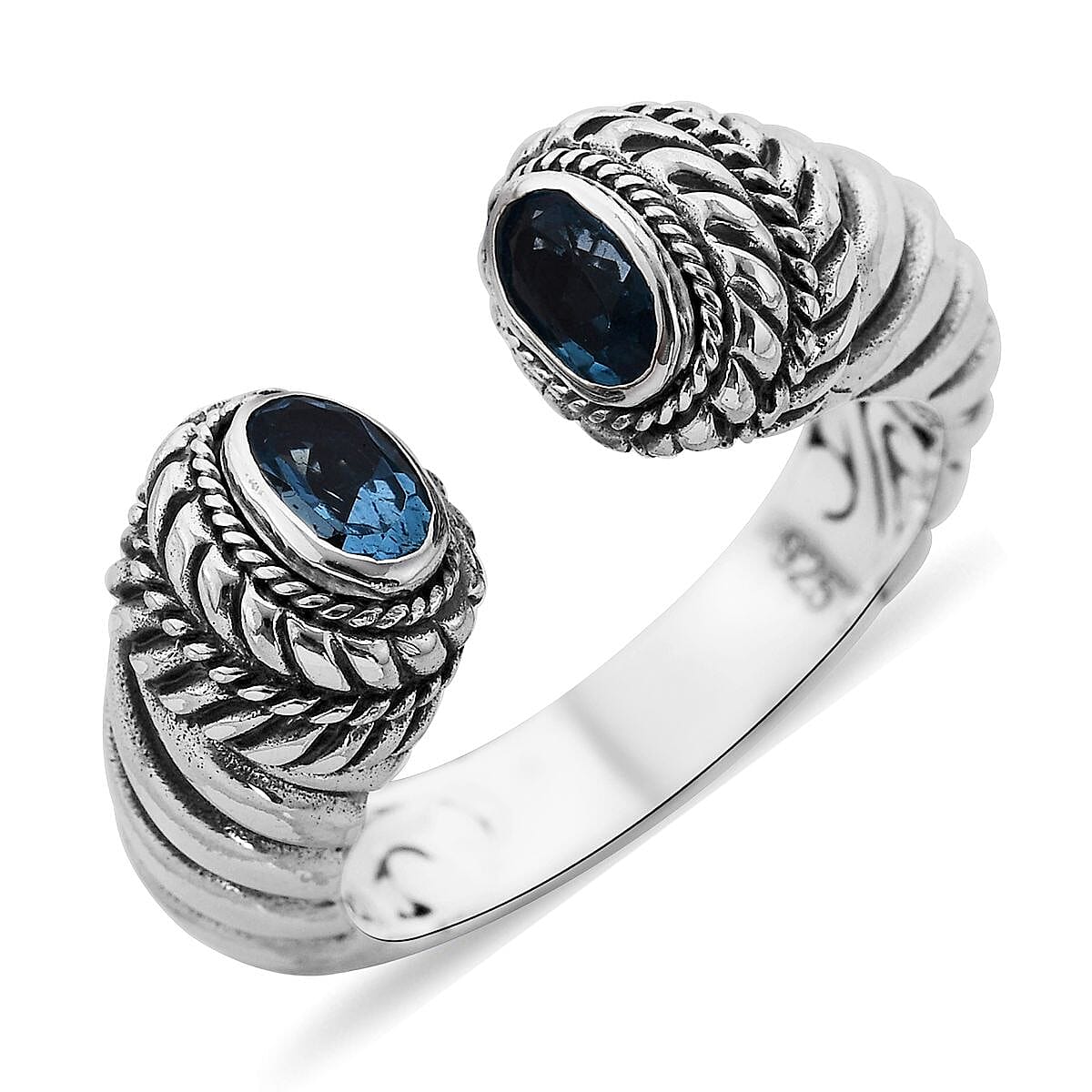 BALI LEGACY Swiss Blue Topaz Open Band Ring in Sterling Silver (Size 6.0) (7.80 g) 1.00 ctw