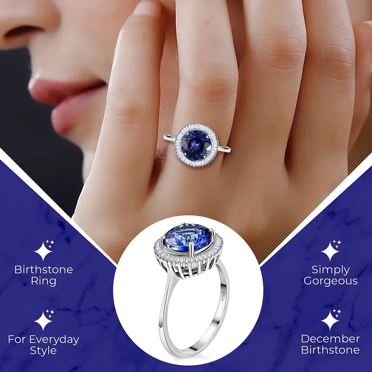 Doorbuster RHAPSODY 950 Platinum AAAA Tanzanite and E-F VS2 Diamond Ring 4.40 Grams 3.00 ctw