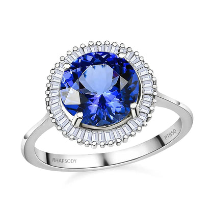 Doorbuster RHAPSODY 950 Platinum AAAA Tanzanite and E-F VS2 Diamond Ring 4.40 Grams 3.00 ctw