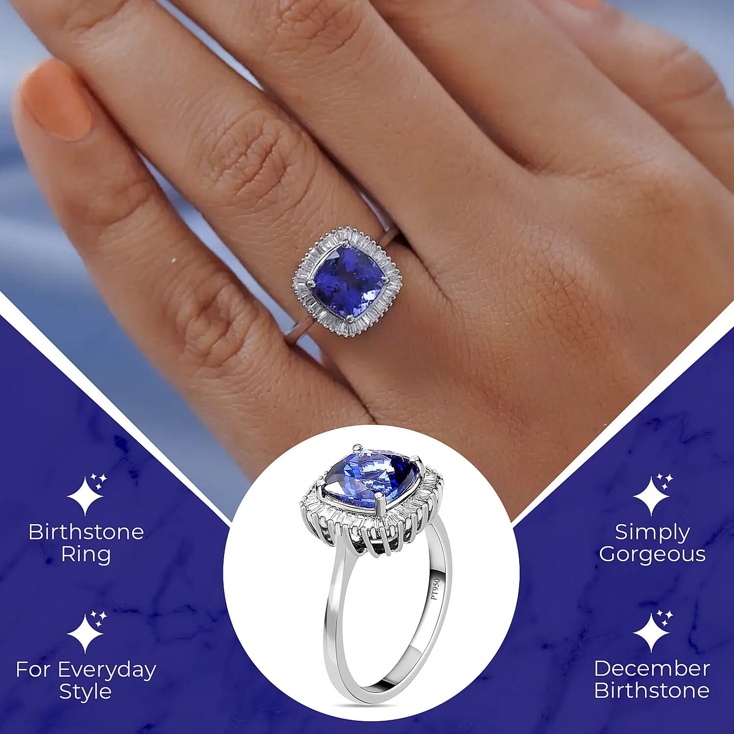 Doorbuster RHAPSODY 950 Platinum AAAA Tanzanite and E-F VS2 Diamond Ring 4.40 Grams 3.00 ctw