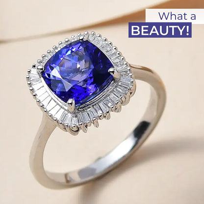 Doorbuster RHAPSODY 950 Platinum AAAA Tanzanite and E-F VS2 Diamond Ring 4.40 Grams 3.00 ctw