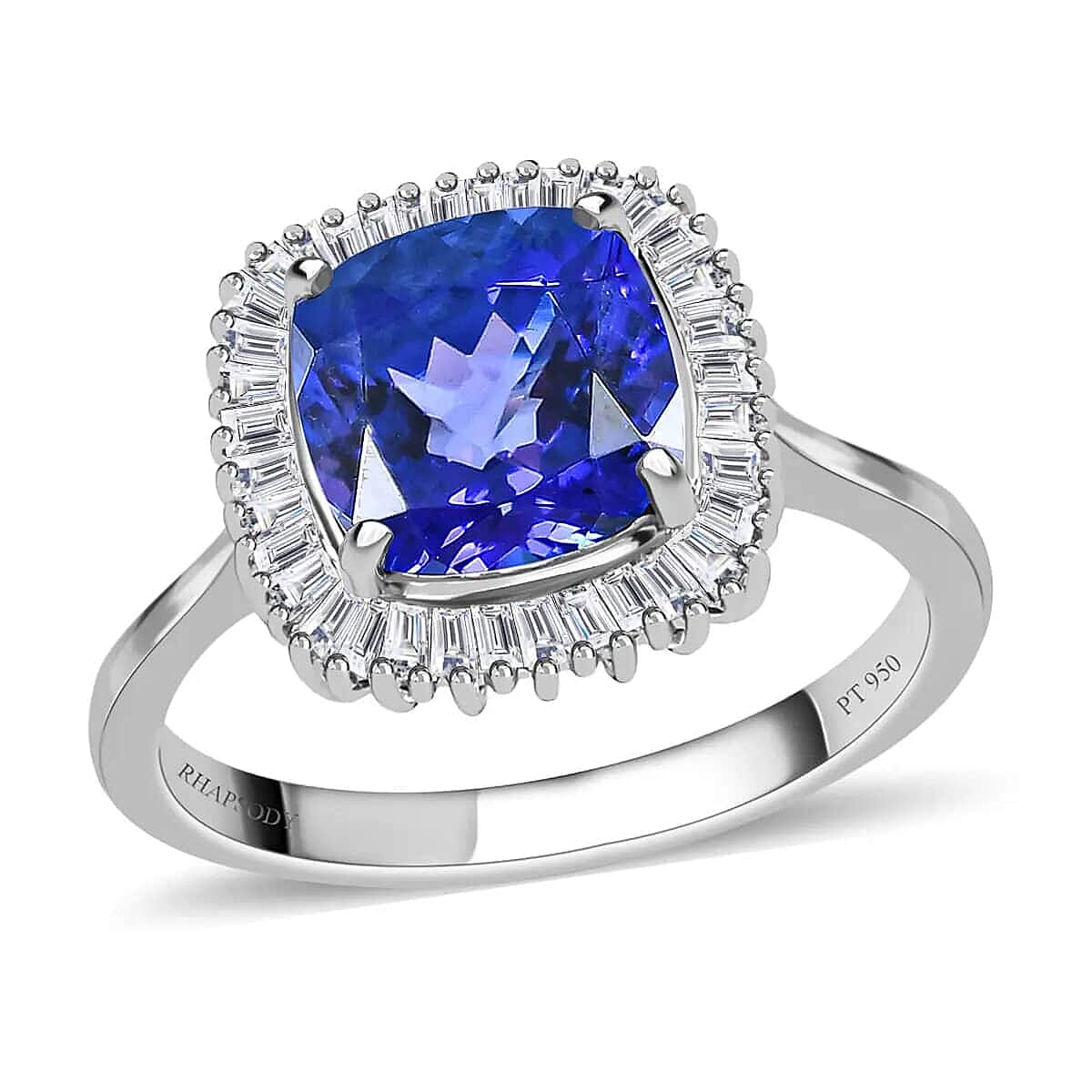 Doorbuster RHAPSODY 950 Platinum AAAA Tanzanite and E-F VS2 Diamond Ring 4.40 Grams 3.00 ctw