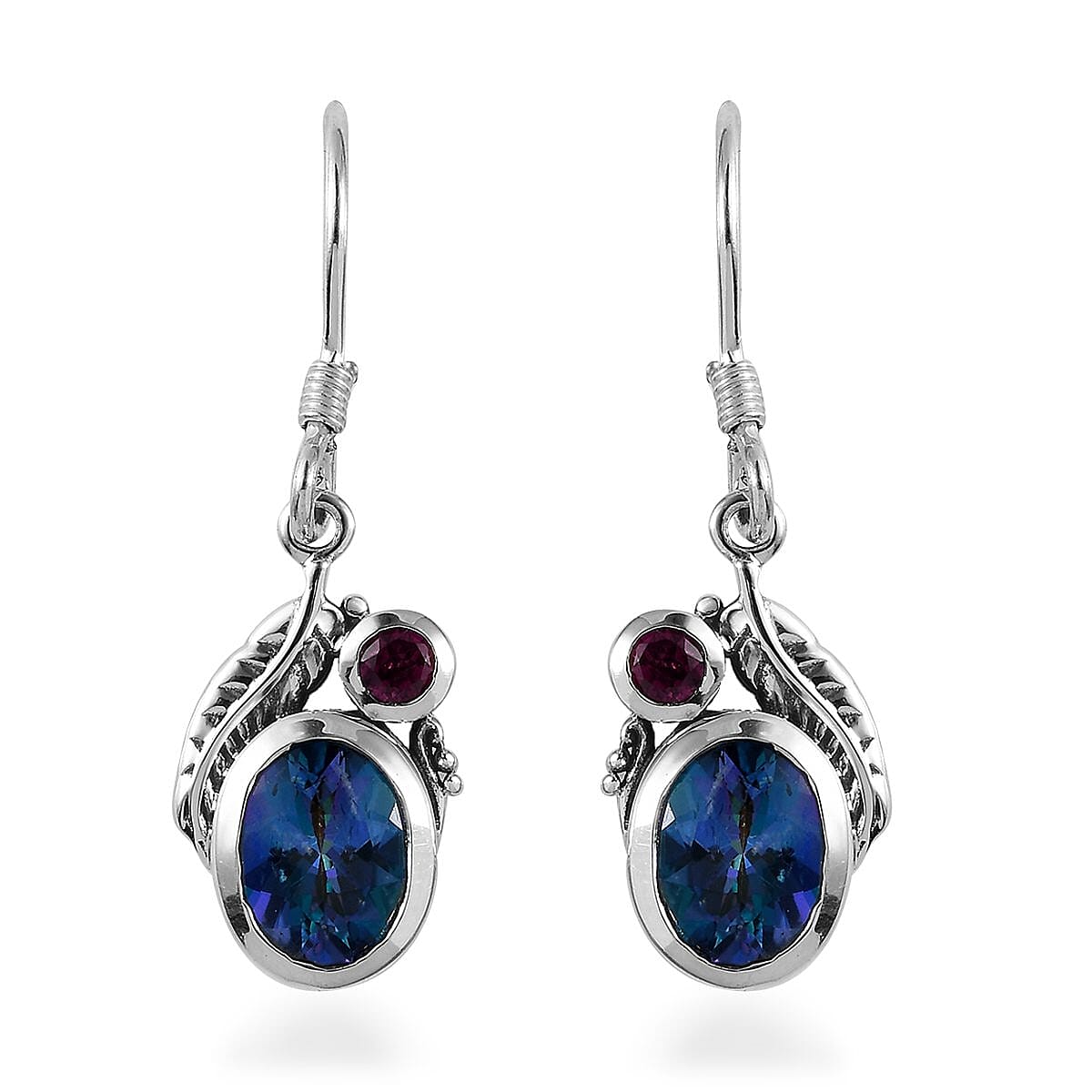 Artisan Crafted Brazilian Blue Petalite and Orissa Rhodolite Garnet Earrings in Sterling Silver 3.15 ctw