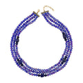 Lapis Lazuli and Blue Glass Beaded Multi Strand Necklace 20-22 Inches in Goldtone 15.00 ctw - Sticky add to cart bar