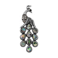Abalone Shell, Black and Gray Austrian Crystal Peacock Brooch in Silvertone - Sticky add to cart bar