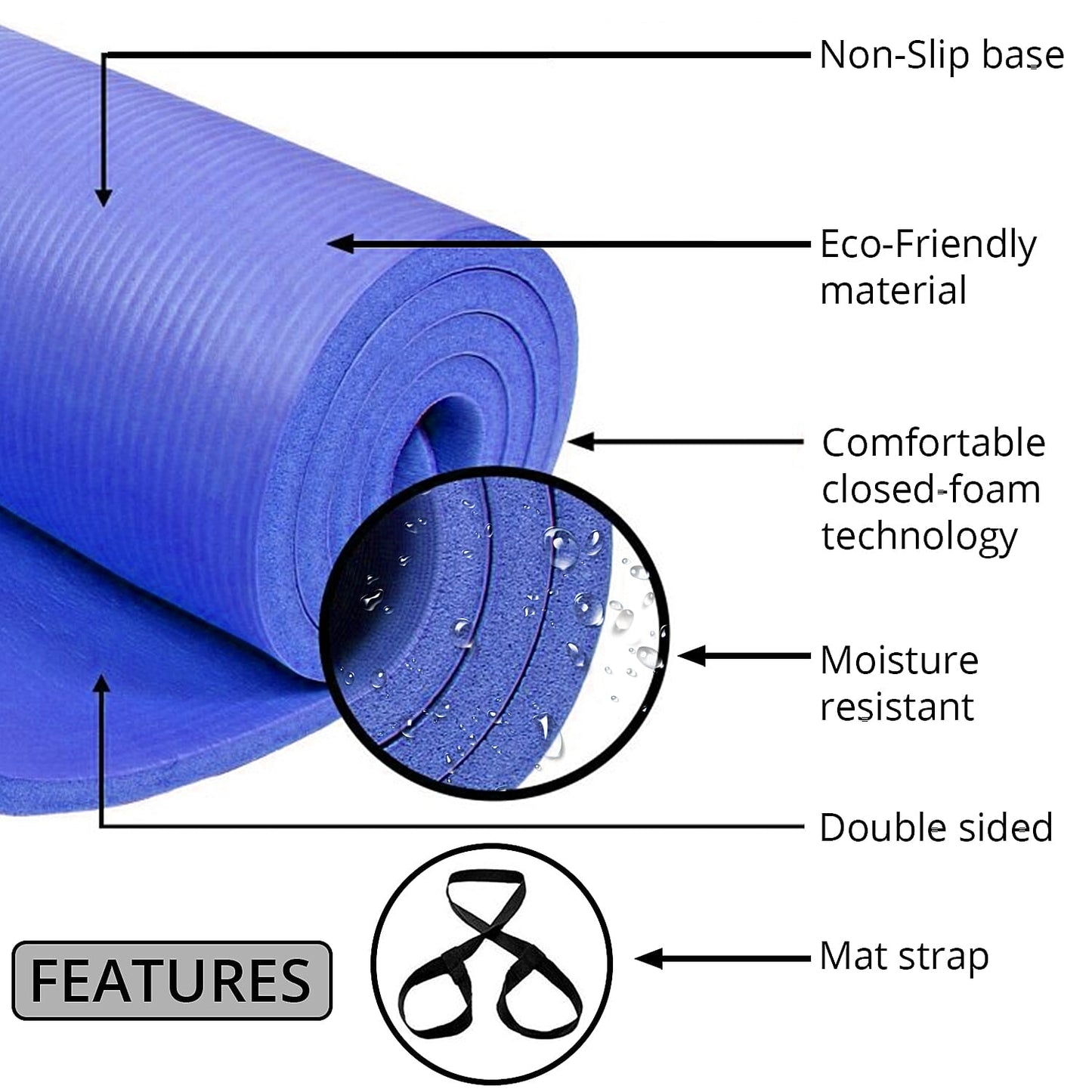 Pink Moisture Resistant NBR Yoga Mat with Strap (74.02"x24.02"x0.5")