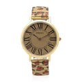 STRADA Japanese Movement Brown Dial Bracelet Watch in Goldtone with Brown Leopard Pattern Strap - Sticky add to cart bar