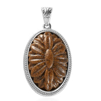 South African Tiger's Eye Carved Solitaire Pendant in Platinum Over Copper with Magnet 18.15 ctw