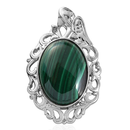 African Malachite Solitaire Pendant in Platinum Over Copper with Magnet 14.50 ctw