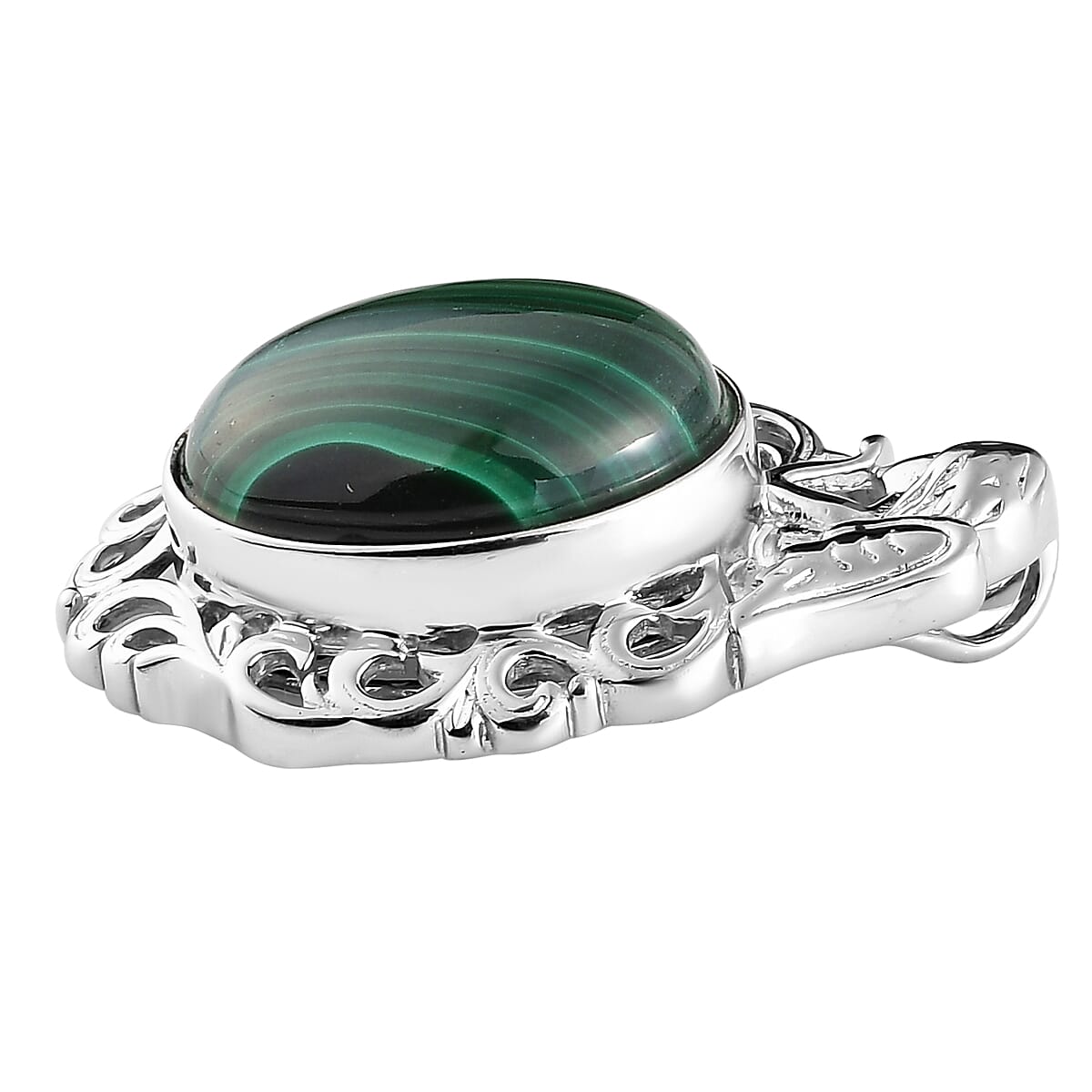African Malachite Solitaire Pendant in Platinum Over Copper with Magnet 14.50 ctw