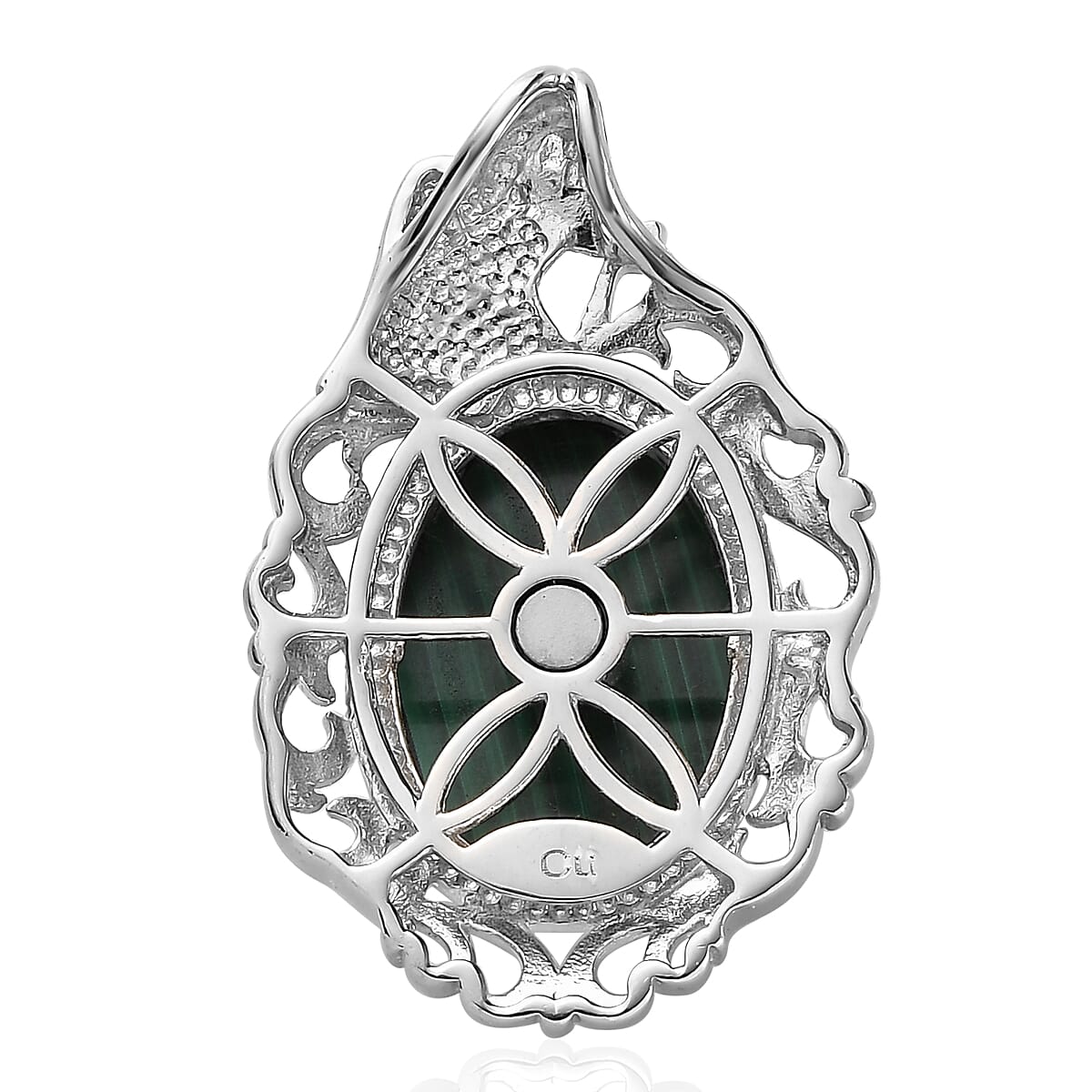 African Malachite Solitaire Pendant in Platinum Over Copper with Magnet 14.50 ctw