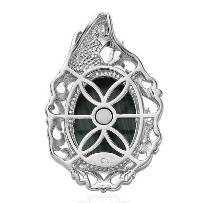 African Malachite Solitaire Pendant in Platinum Over Copper with Magnet 14.50 ctw