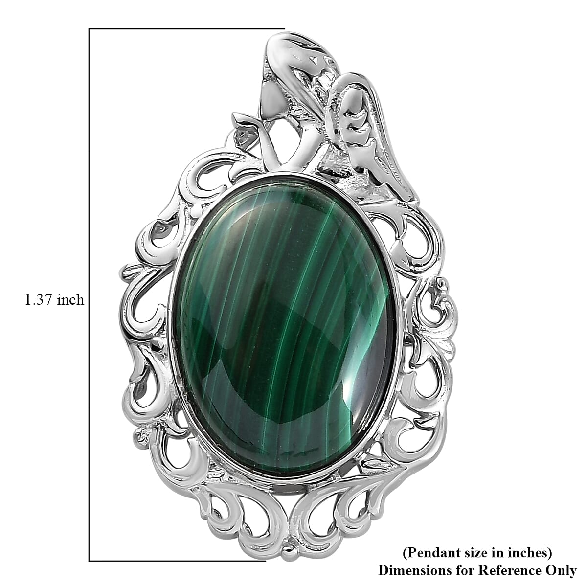 African Malachite Solitaire Pendant in Platinum Over Copper with Magnet 14.50 ctw