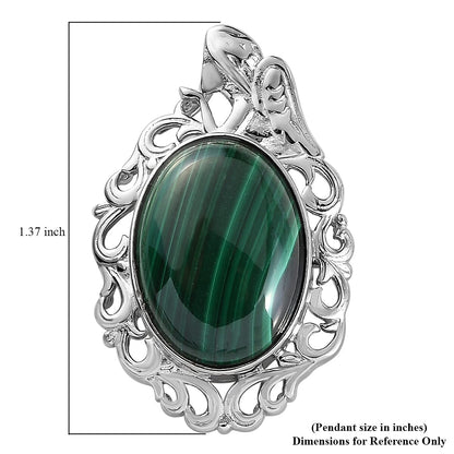 African Malachite Solitaire Pendant in Platinum Over Copper with Magnet 14.50 ctw