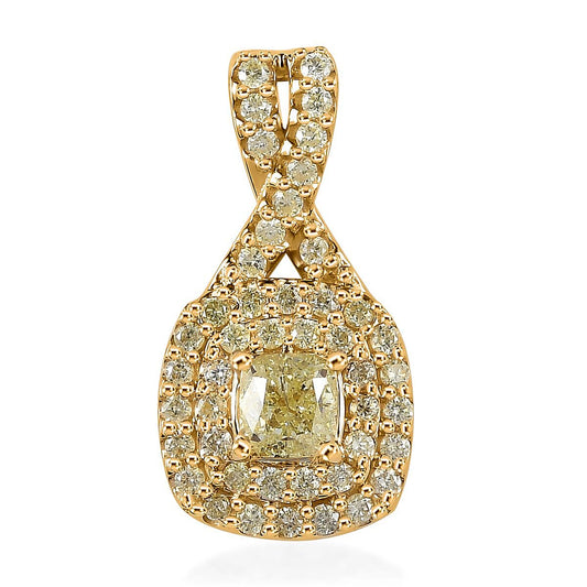 Luxoro 14K Yellow Gold I2-I3 Natural Yellow Diamond Halo Pendant 1.00 ctw