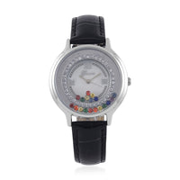 Genoa Simulated Multi Color Diamond Miyota Japanese Movement Watch with White Genuine Leather Strap (36mm) (6.0-8.0 Inches) 0.30 ctw