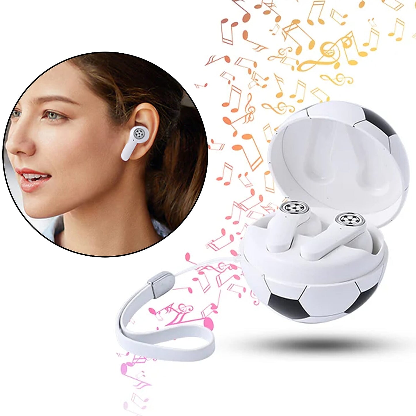 White and Red Bluetooth Wireless Ball Shape Earbuds with Charging Box (10x3.4 mm)