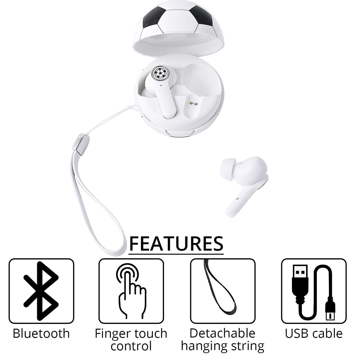 White and Red Bluetooth Wireless Ball Shape Earbuds with Charging Box (10x3.4 mm)