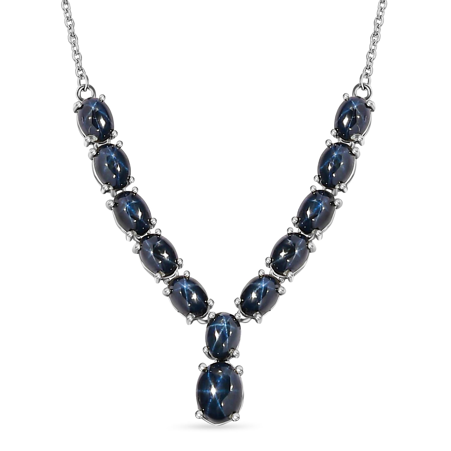 Blue Star Sapphire Necklace, Platinum Sterling Silver Necklace, 18 Inch Necklace 18.15 ctw