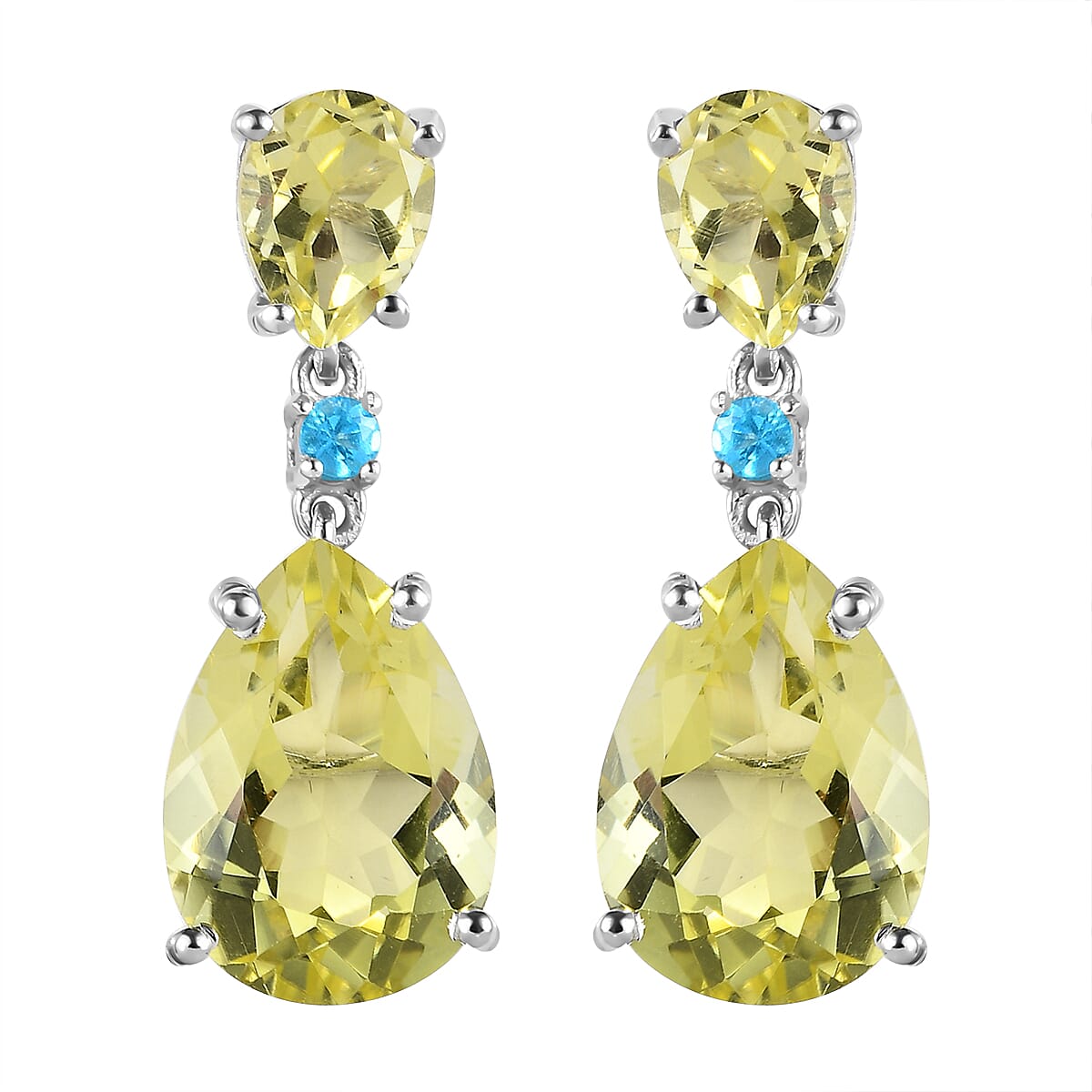Ouro Verde Quartz and Malgache Neon Apatite Dangle Earrings in Platinum Over Sterling Silver 11.15 ctw