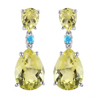 Ouro Verde Quartz and Malgache Neon Apatite Dangle Earrings in Platinum Over Sterling Silver 11.15 ctw