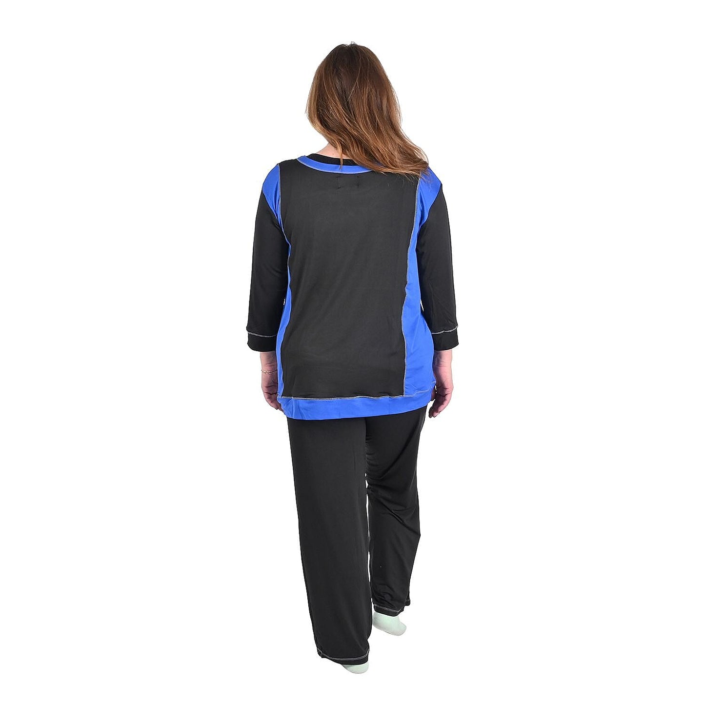 AMANDA PAIGE Blue Color Block Knit Pajama Set - L